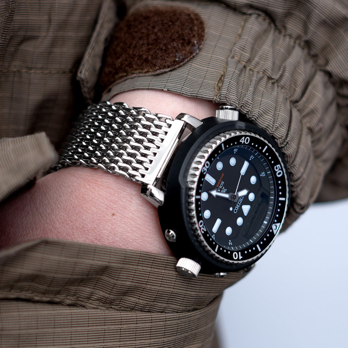 22mm Winghead SHARK Mesh Band Stainless Steel Watch Bracelet Button Chamfer Clasp Polished Strapcode Watch Bands