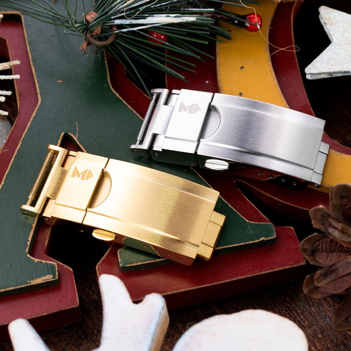 Cuboid-Schließe Tri-Fold Edelstahl-Uhrbandschließe, IP-Gold