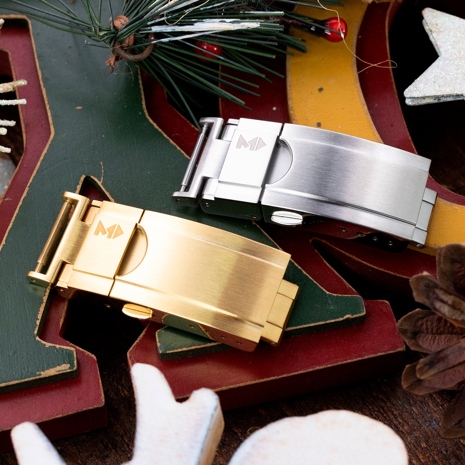 Cuboid-Schließe Tri-Fold Edelstahl-Uhrbandschließe, IP-Gold