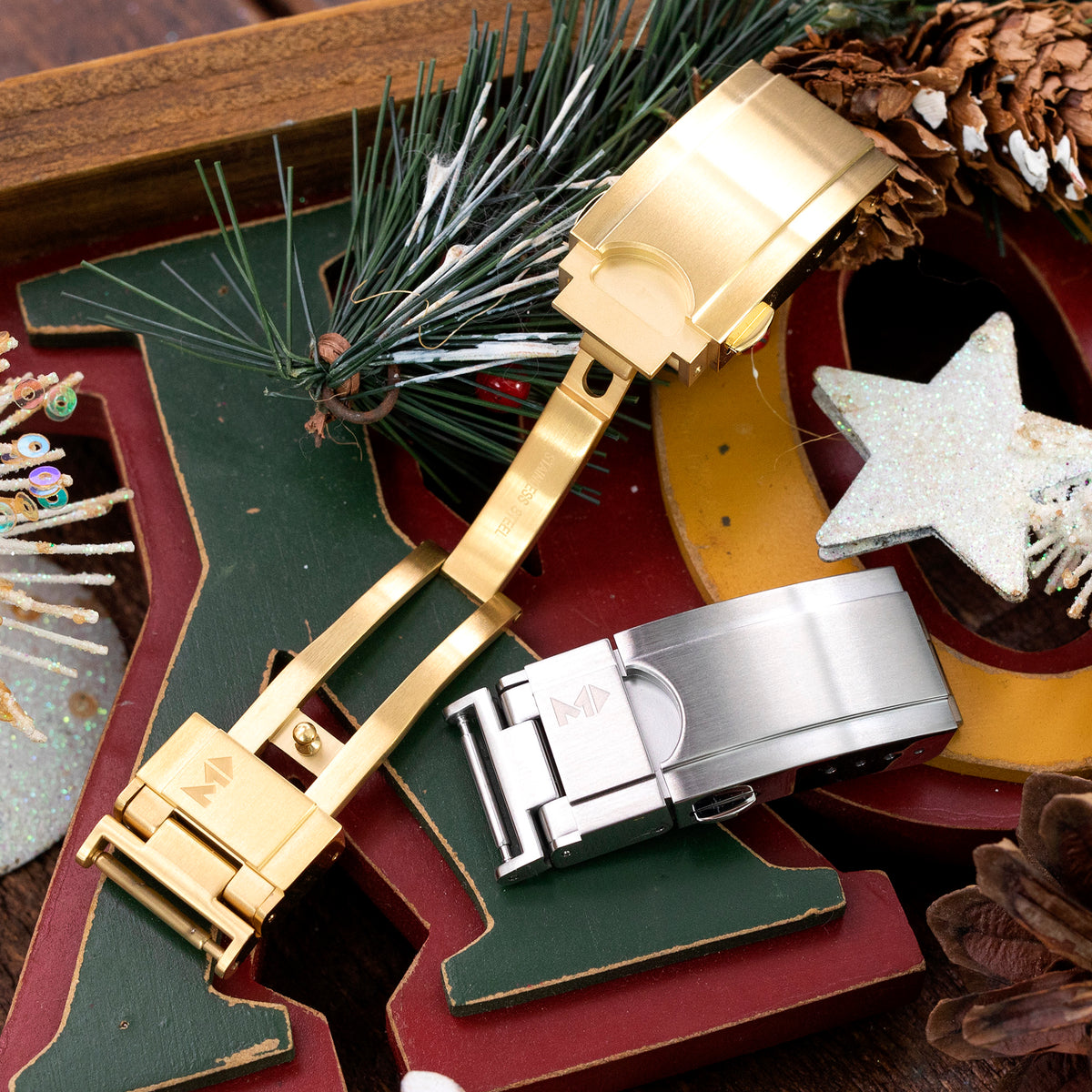 Cuboid-Schließe Tri-Fold Edelstahl-Uhrbandschließe, IP-Gold