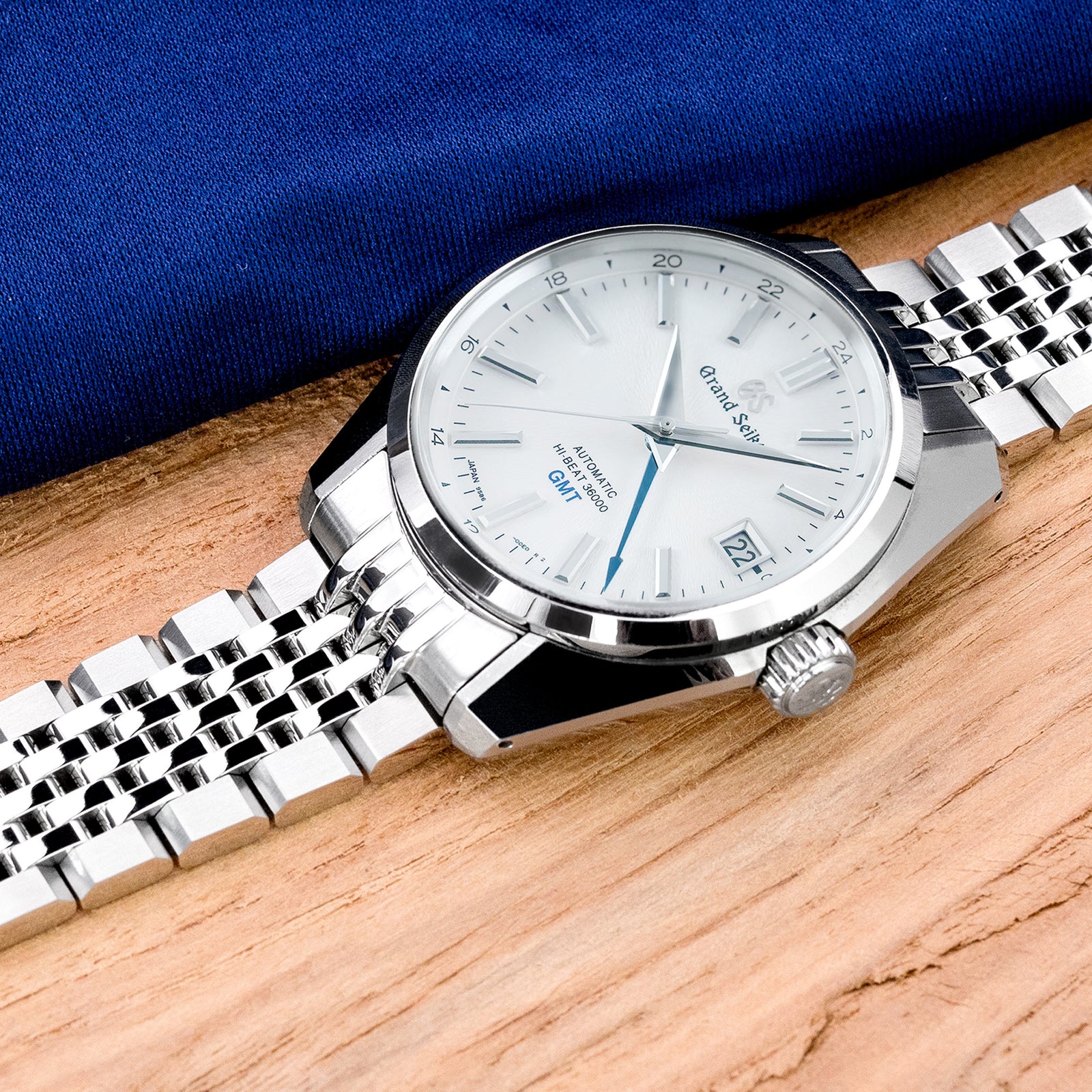 Bracelet montre Asteroid 19mm pour Grand Seiko 44GS SBGJ235 SBGJ201 SBGJ203, acier inoxydable - brossé avec centre poli, fermoir V-Diver