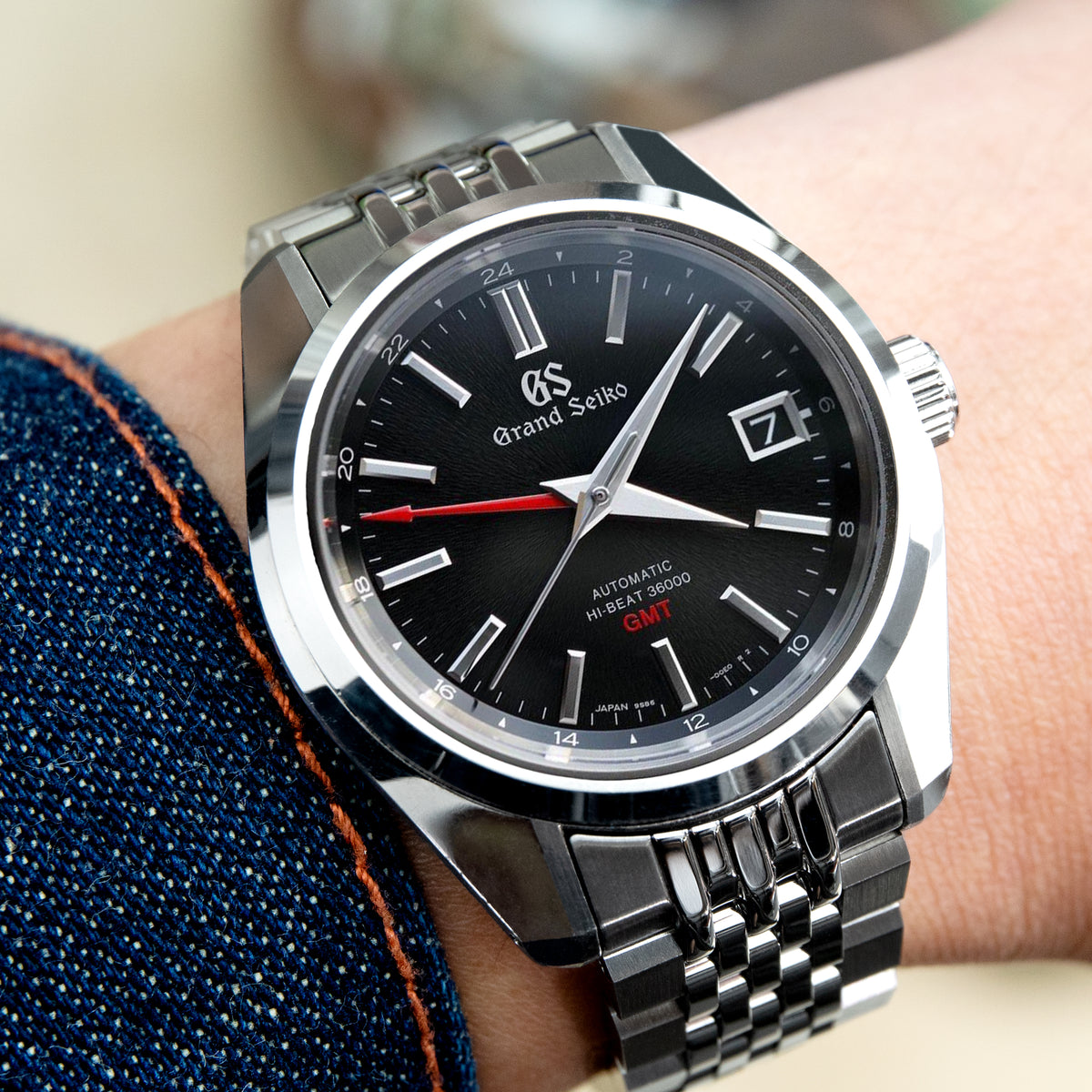 Bracelet montre Asteroid 19mm pour Grand Seiko 44GS SBGJ235 SBGJ201 SBGJ203, acier inoxydable - brossé avec centre poli, fermoir V-Diver