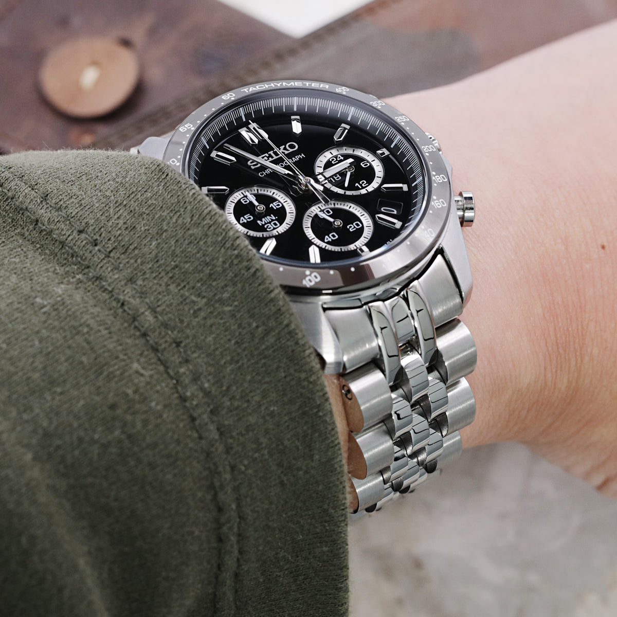 Bracelet montre Angus-J Louis 20mm pour Seiko Cocktail SRPB41 SSA345 SSA341, acier inoxydable - brossé avec centre poli, boucle V Diver