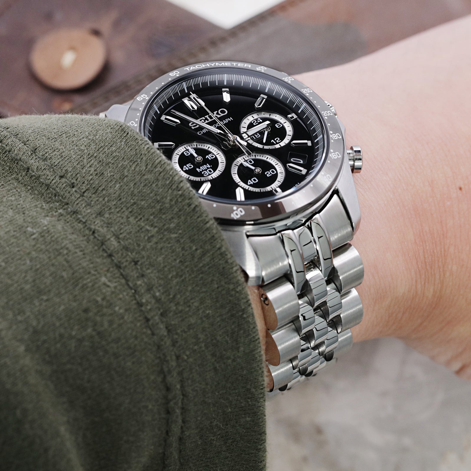 Bracelet montre Angus-J Louis 20mm pour Seiko Cocktail SRPB41 SSA345 SSA341, acier inoxydable - brossé avec centre poli, boucle V Diver