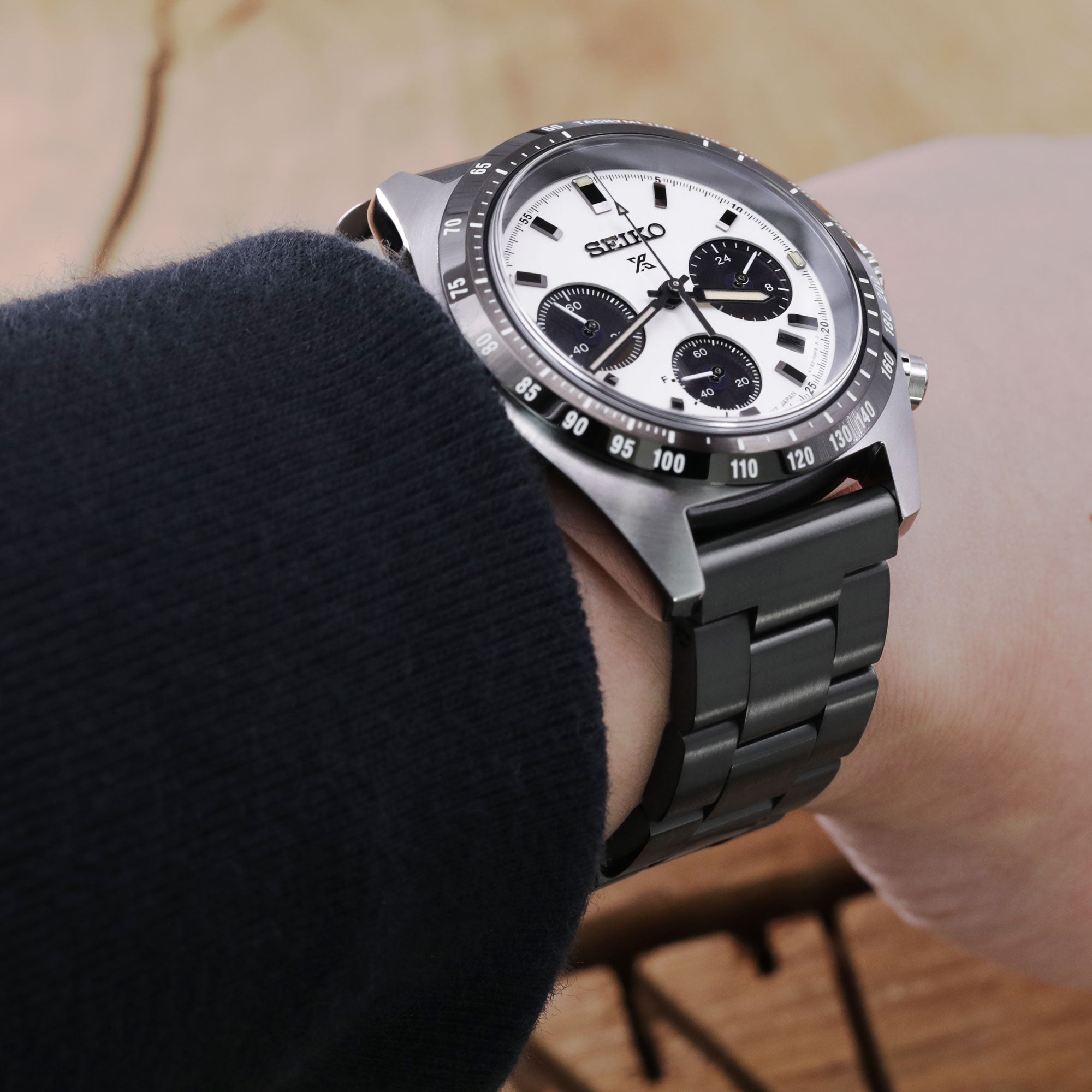 Seiko Speedtimer Panda chronograph SSC813 White Seitona Strapcode Watch Bands