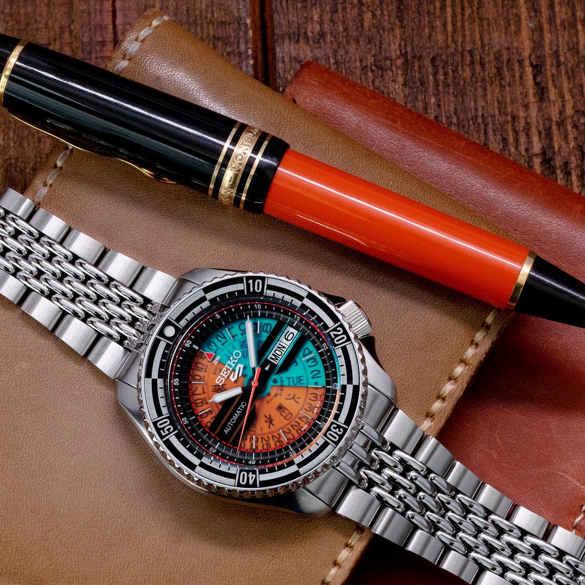 Bracelet-montre Goma BOR 22mm pour Seiko 5 Sports GMT SSK001 SSK003 SBSC003, acier inoxydable - brossé avec centre poli, boucle déployante V Diver