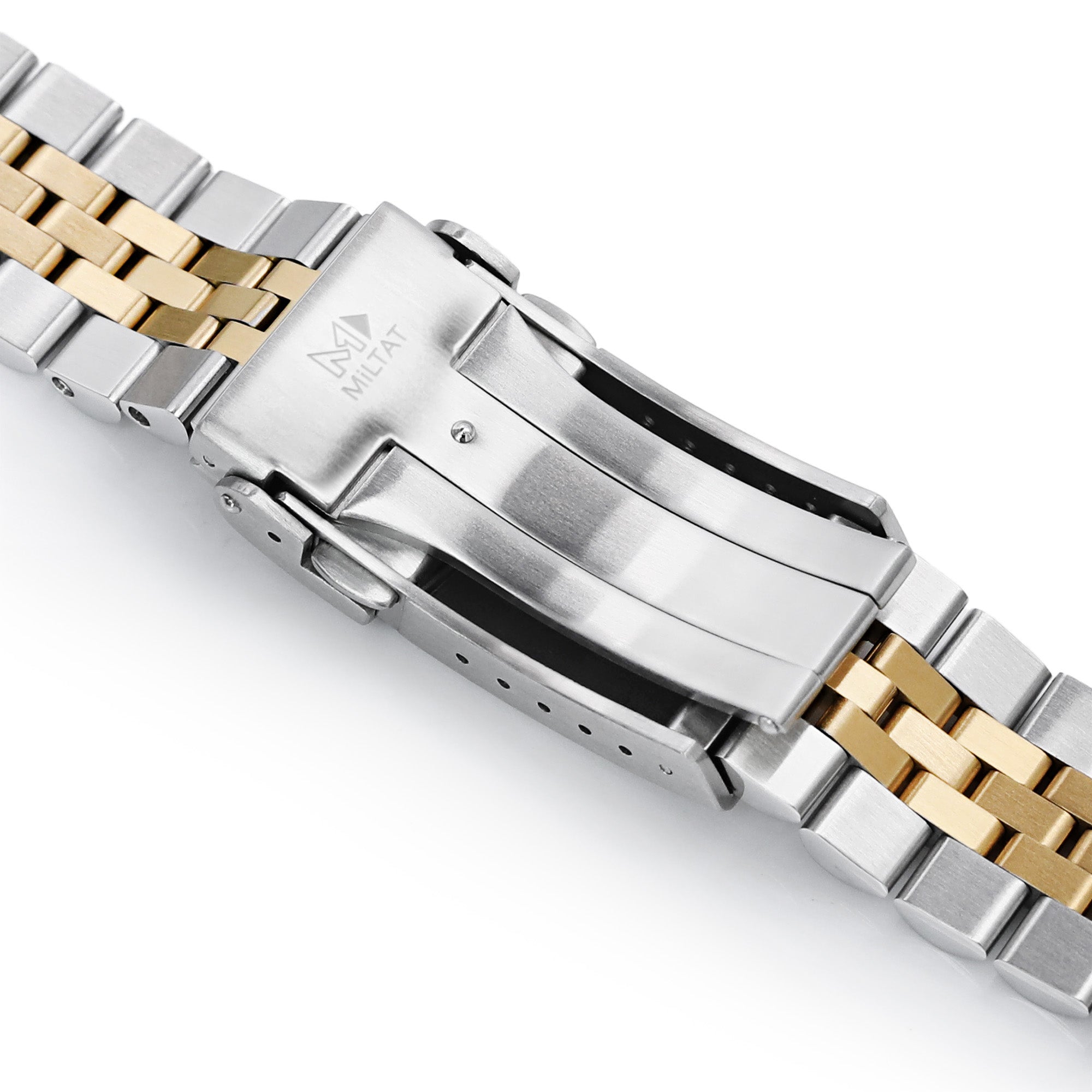 22mm Super-J Louis Watch Band Straight End, 316L Stainless Steel Two Tone IP Gold V-Clasp