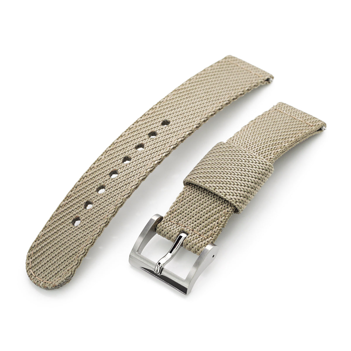 2-pcs Nylon Watch Band, Khaki, Quick Release, Polished Buckle Strapcode Watch Bands