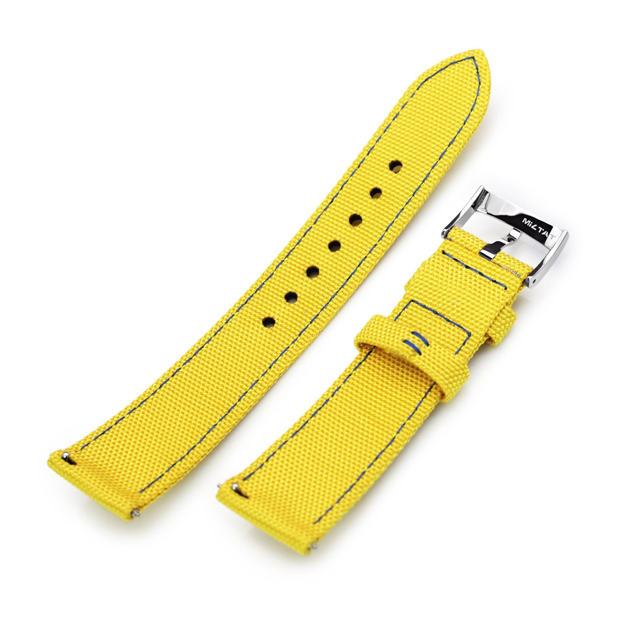 20mm Sailcloth Strap Yellow Quick Release Nylon Watch Band, Blue Stitching Strapcode Watch Bands