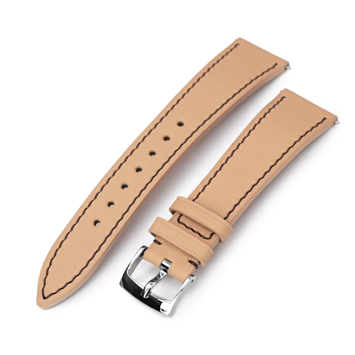 Q.R. 20mm Beige Tapered Leather Watch Band, Chocolate Brown Stitching + Zermatt Strapcode Watch Bands
