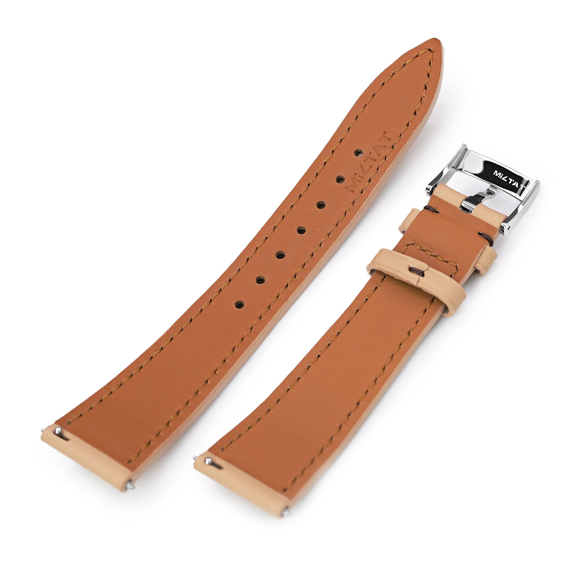 Q.R. 20mm Beige Tapered Leather Watch Band, Chocolate Brown Stitching + Zermatt Strapcode Watch Bands