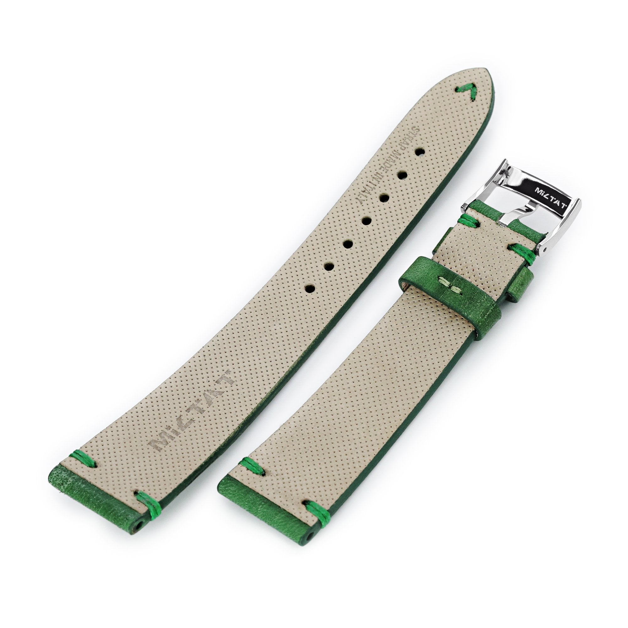 20mm Rebel Green Italian Handmade Leather of Art Watch Band, P Buckle Strapcode Watch Bands