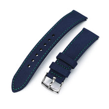 20mm Sailcloth Strap Navy Blue Quick Release Nylon Watch Band, Green Stitching Strapcode Watch Bands