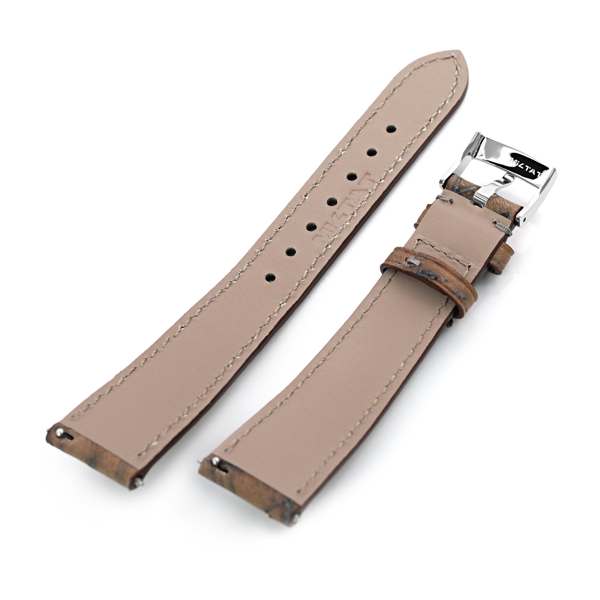Quick Release, Heavy Scratch Brown Italian Leather of Art Tapered Watch Strap, 19mm or 20mm Strapcode Watch Bands