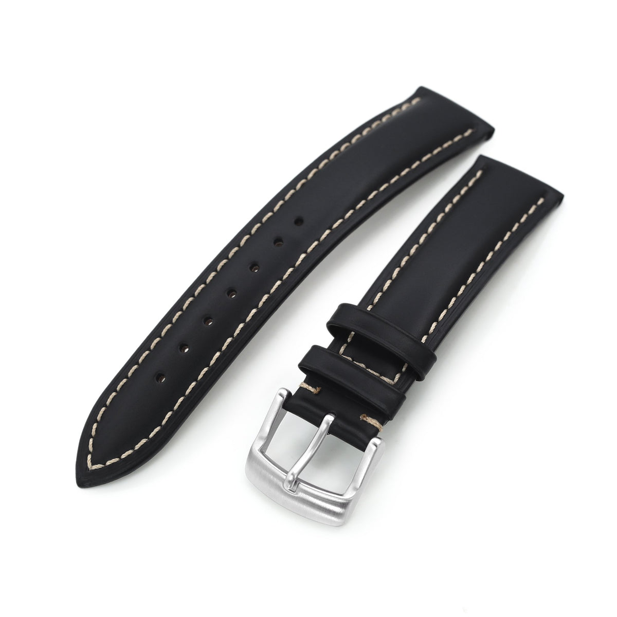 20mm Black Tapered Smooth Leather Watch Band, Brushed Buckle Strapcode Watch Bands