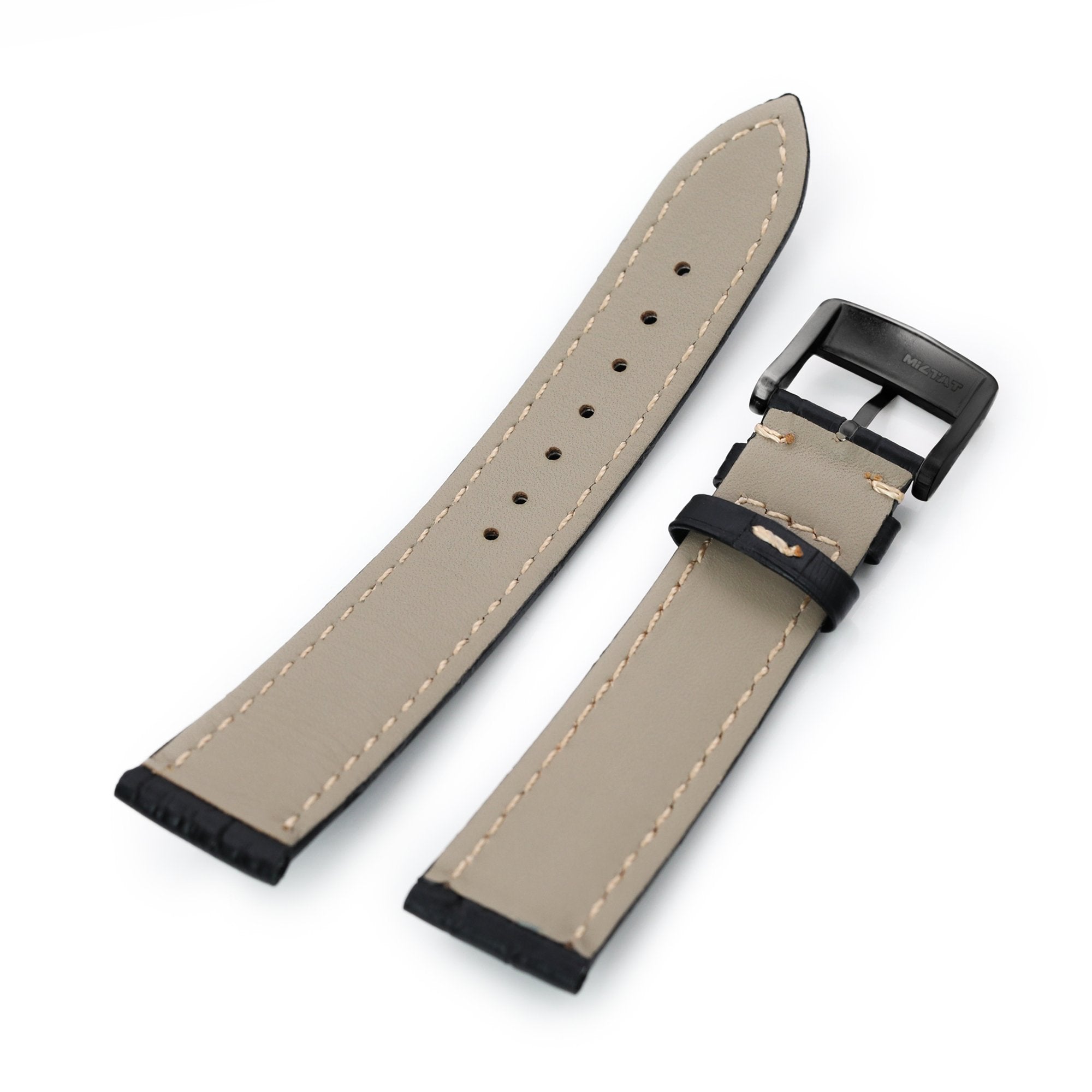 20mm Black CrocoCalf (Croco Grain)  Leather Watch Band, PVD Black Buckle Strapcode Watch Bands