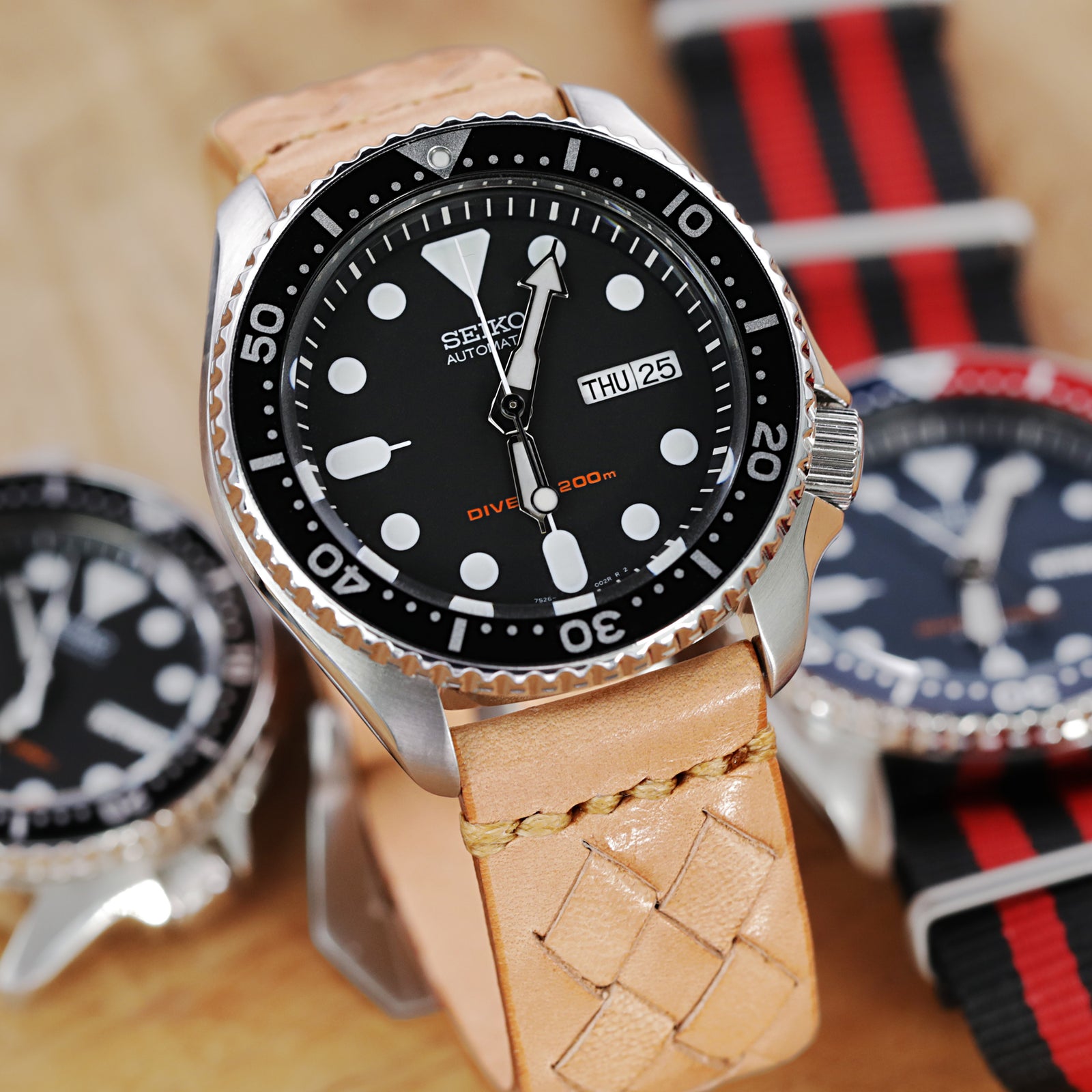 MiLTAT Zizz Kollektion 22mm Geflochtenes Kalbsleder-Uhrenarmband, LV Beige, Hellbraune Nähte