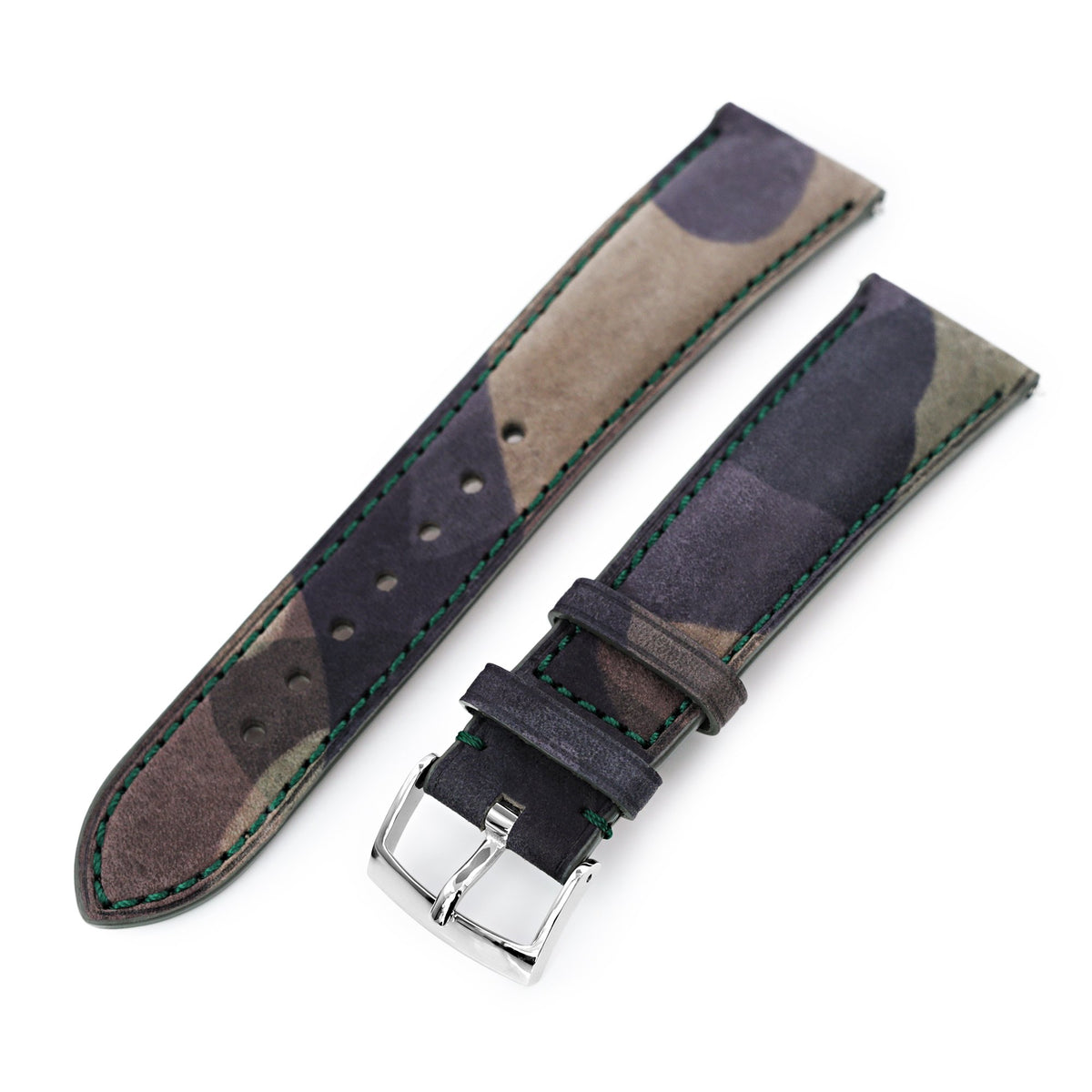 Quick Release, Forest Camo Pattern Italian Leather Tapered Watch Strap, 19mm to 22mm Strapcode Watch Bands