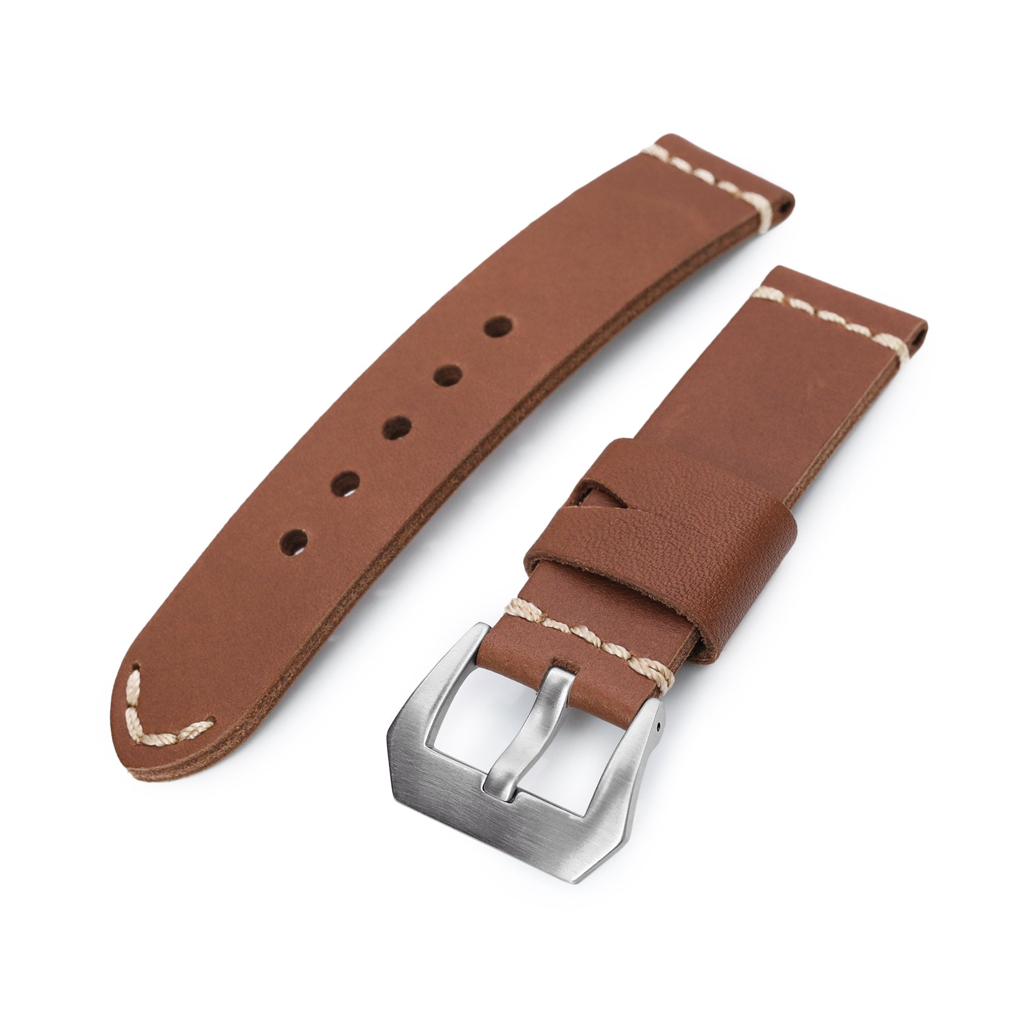 22mm Chestnut Brown Ammo Leather Watch Band, Brushed Buckle Strapcode Watch Bands