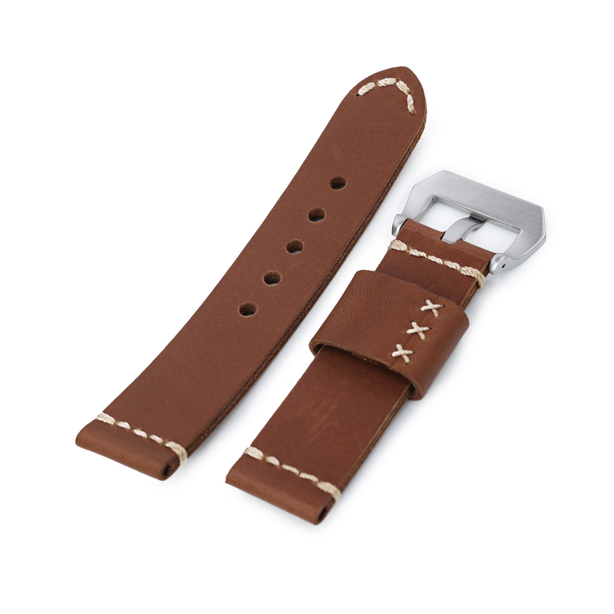22mm Chestnut Brown Ammo Leather Watch Band, Brushed Buckle Strapcode Watch Bands