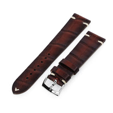 Dark Brown Italian Handmade Alligator Vintage Watch Band, Beige Stitching, P Buckle, 20mm or 22mm  Strapcode Watch Bands