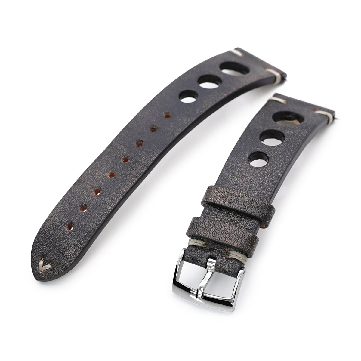 Q.R. 22mm Blackish Brown Leather Italian Handmade Racer Watch Band, Beige St. Strapcode Watch Bands