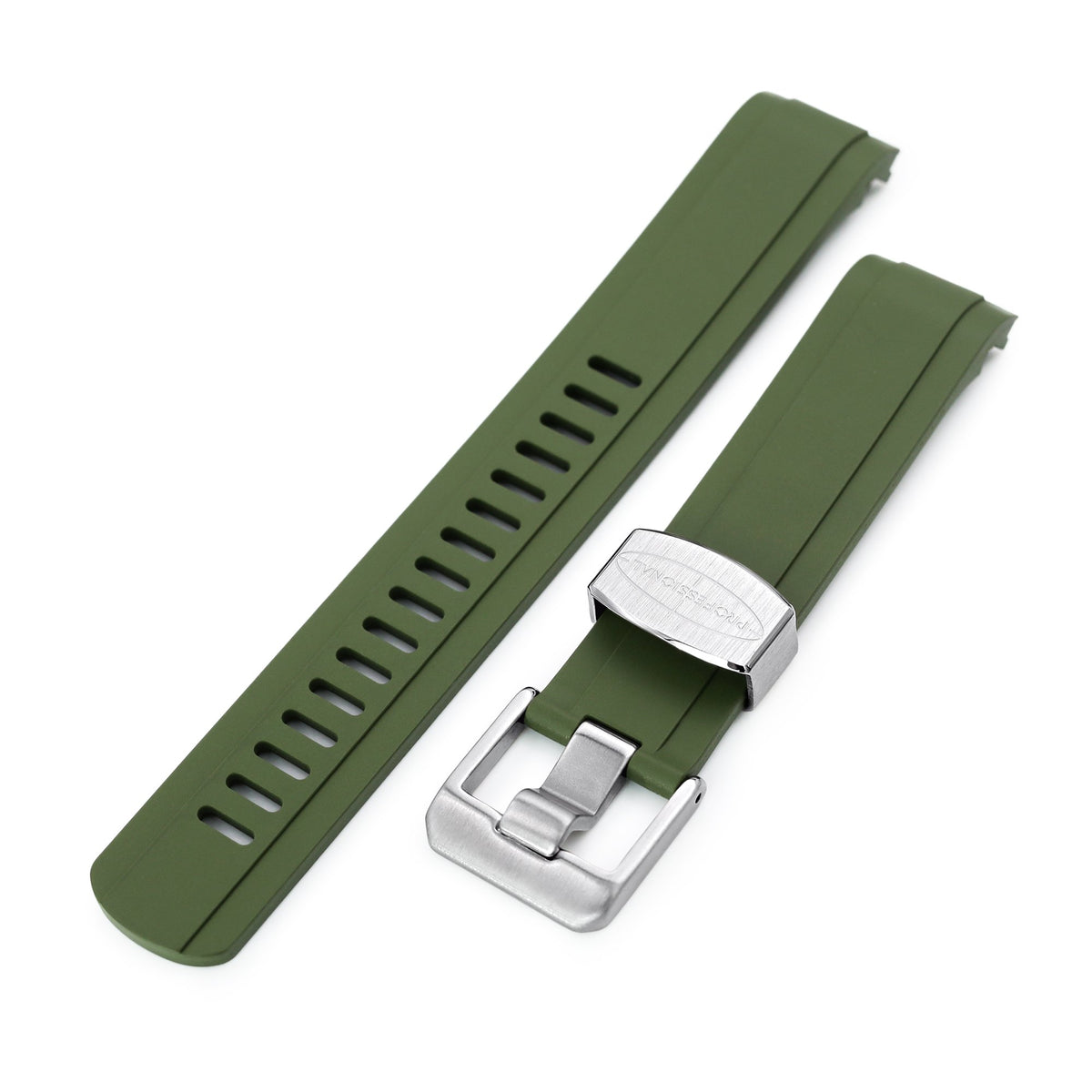 20mm Crafter Blue - Military Green Rubber Curved Lug Watch Strap for Seiko Baby MM200 &amp; Mini Turtles SRPC35 Strapcode Watch Bands