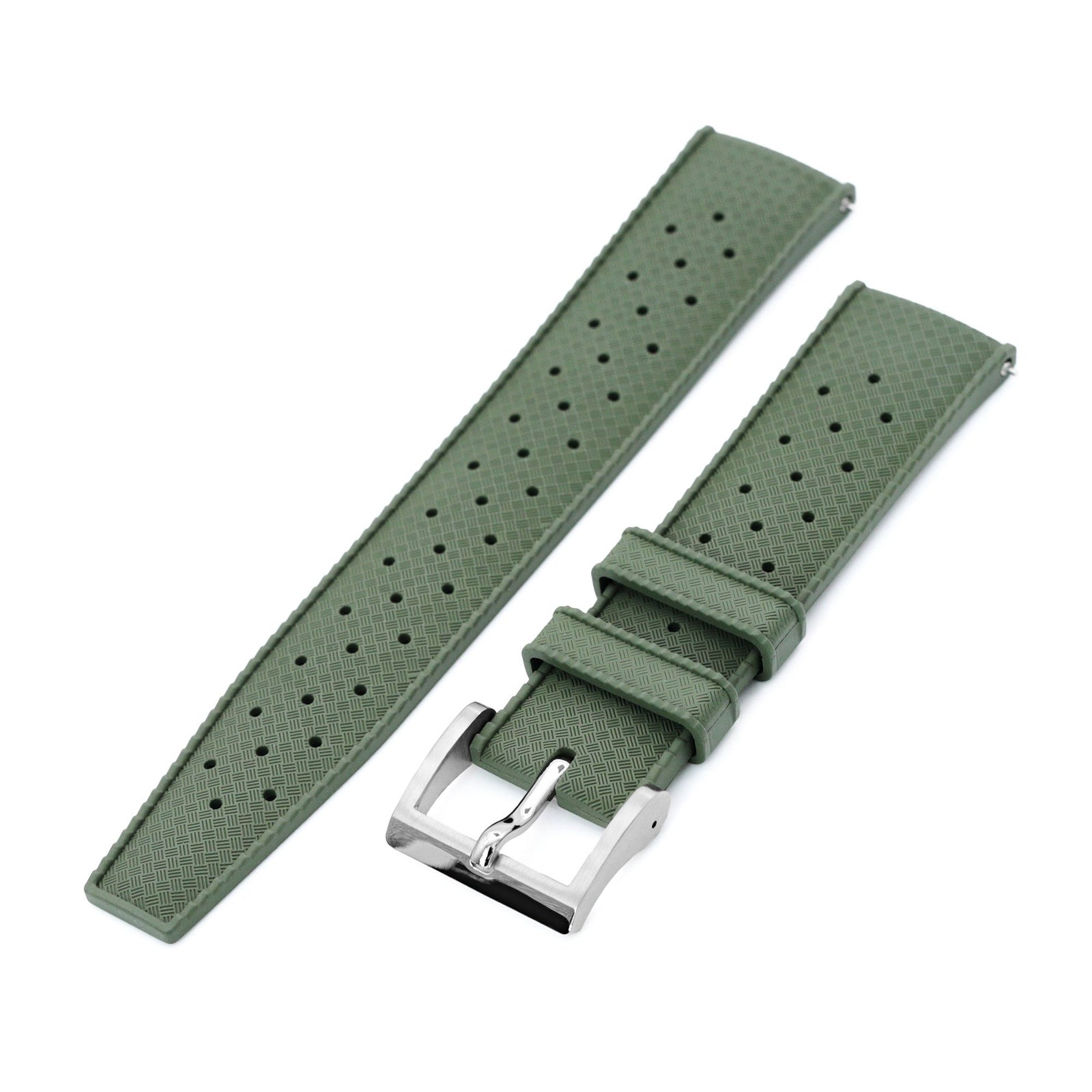 Quick Release Military Green Tropical-Style Pro FKM rubber watch strap, 20mm or 22mm Strapcode Watch Bands