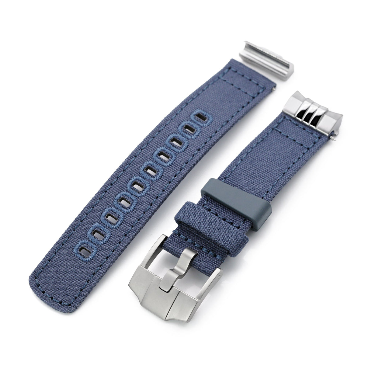 Navy Blue Quick Release Canvas + Add-on End Piece watch strap for Seiko Sumo SPB103 Strapcode Watch Bands