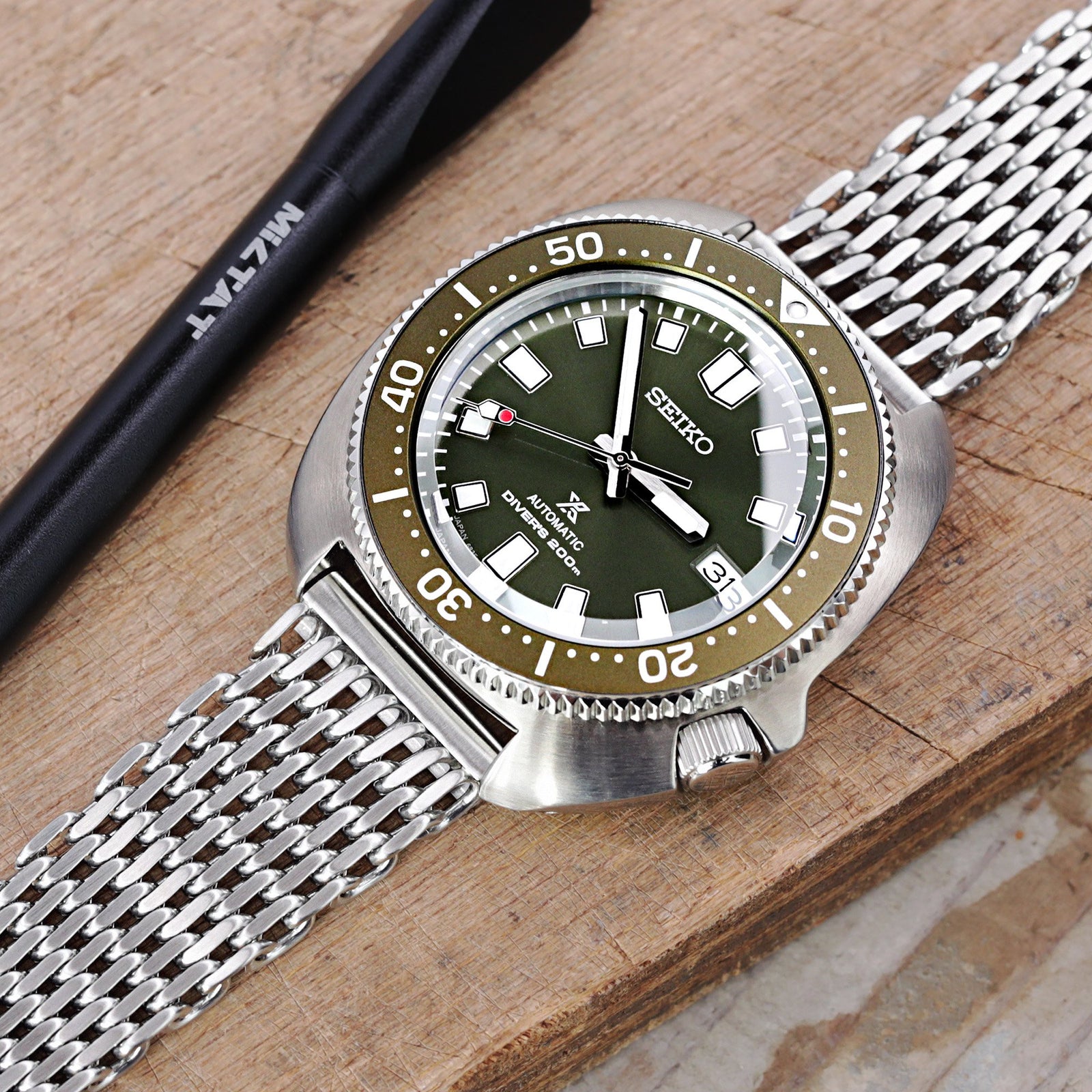 20mm Brushed Tapered Winghead "SHARK" Mesh watch band, V-Clasp Strapcode Watch Bands