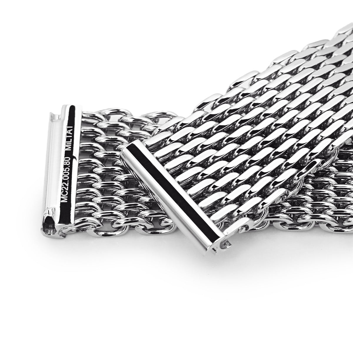 22mm Polished Tapered Winghead &quot;SHARK&quot; Mesh watch band, V-Clasp Strapcode Watch Bands