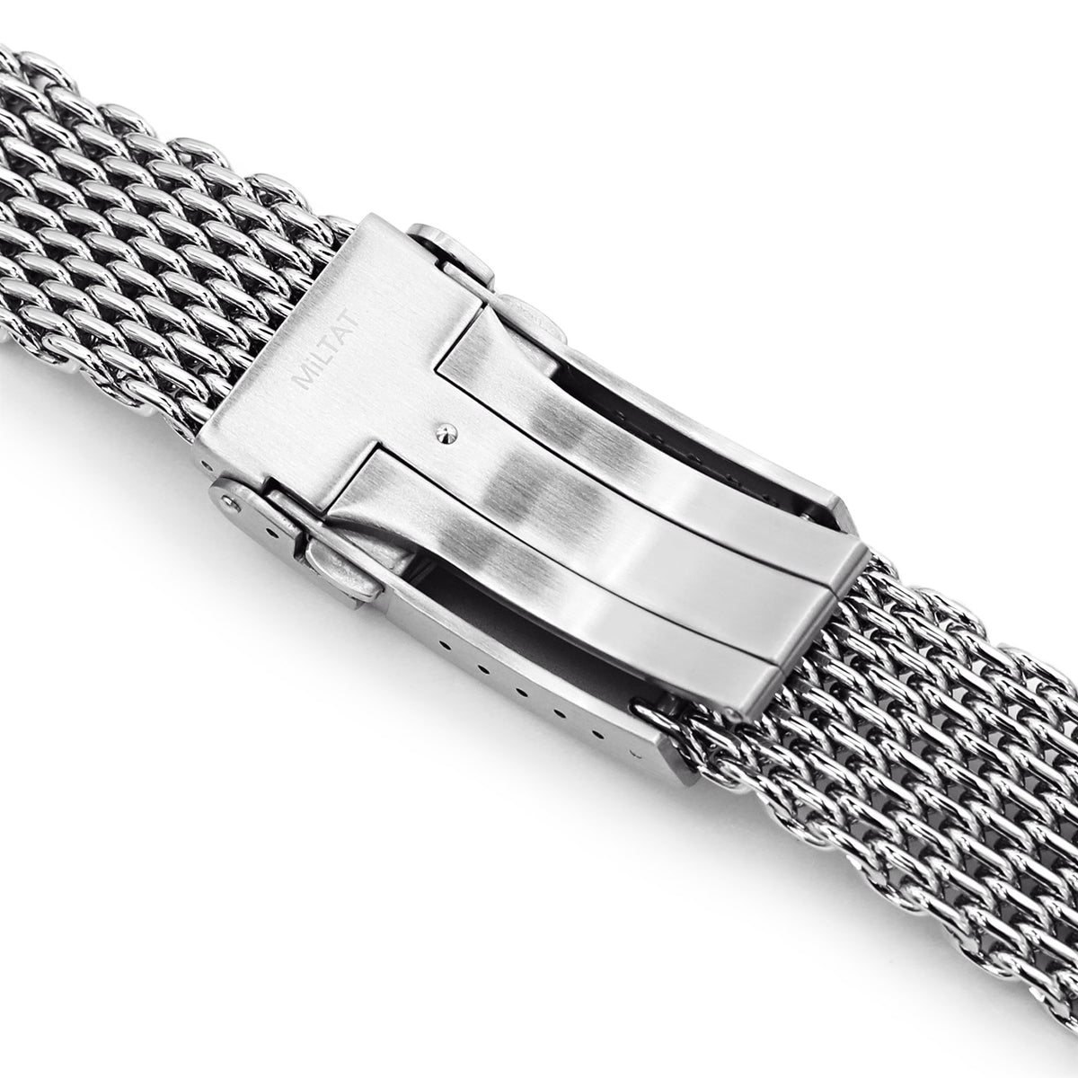 20mm Polished Tapered Winghead &quot;SHARK&quot; Mesh watch band, V-Clasp Strapcode Watch Bands