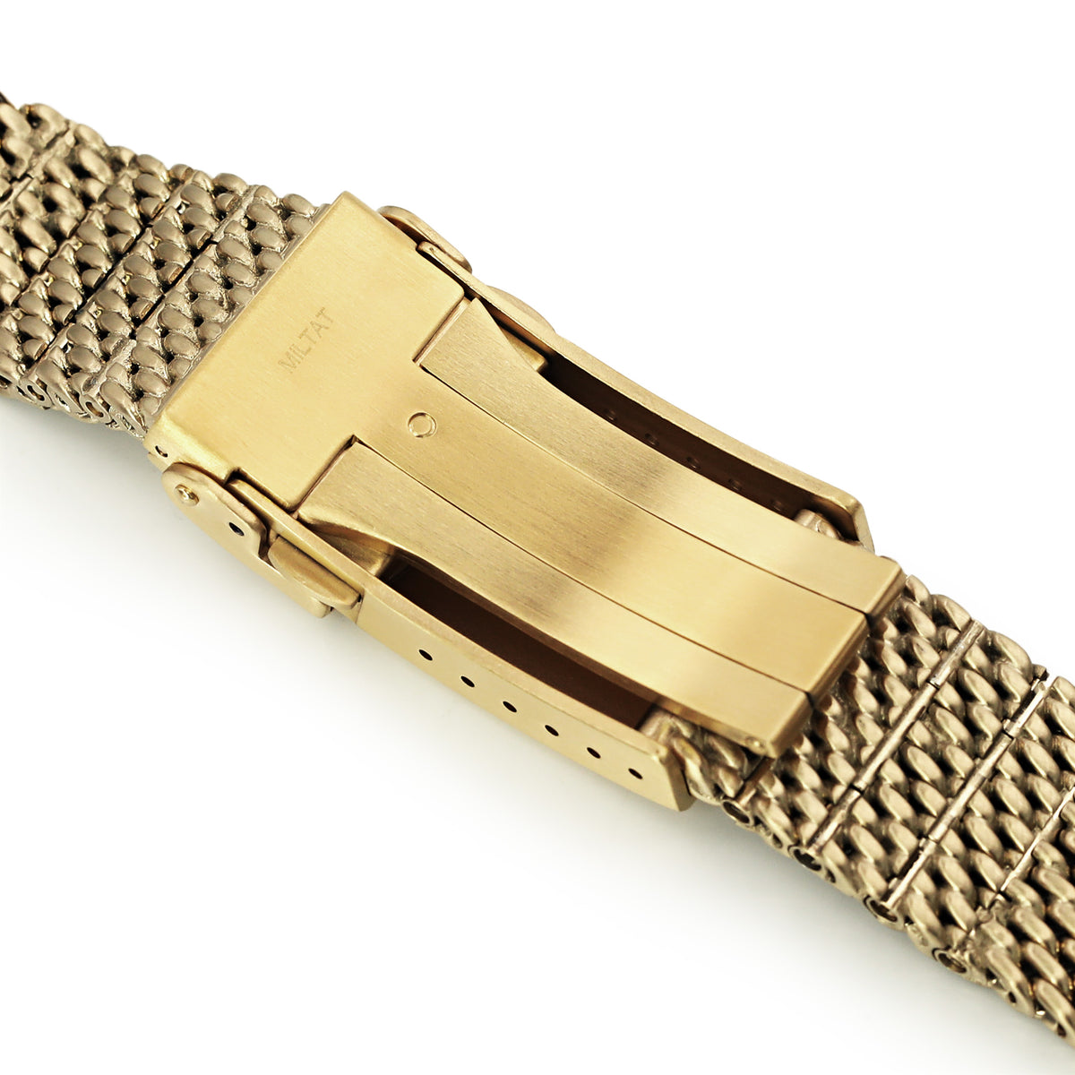Bracelet montre Massy Mesh à extrémité courbée compatible Seiko Gold Turtle SRPC44 SRPD46, V-Clasp, finition or IP intégrale