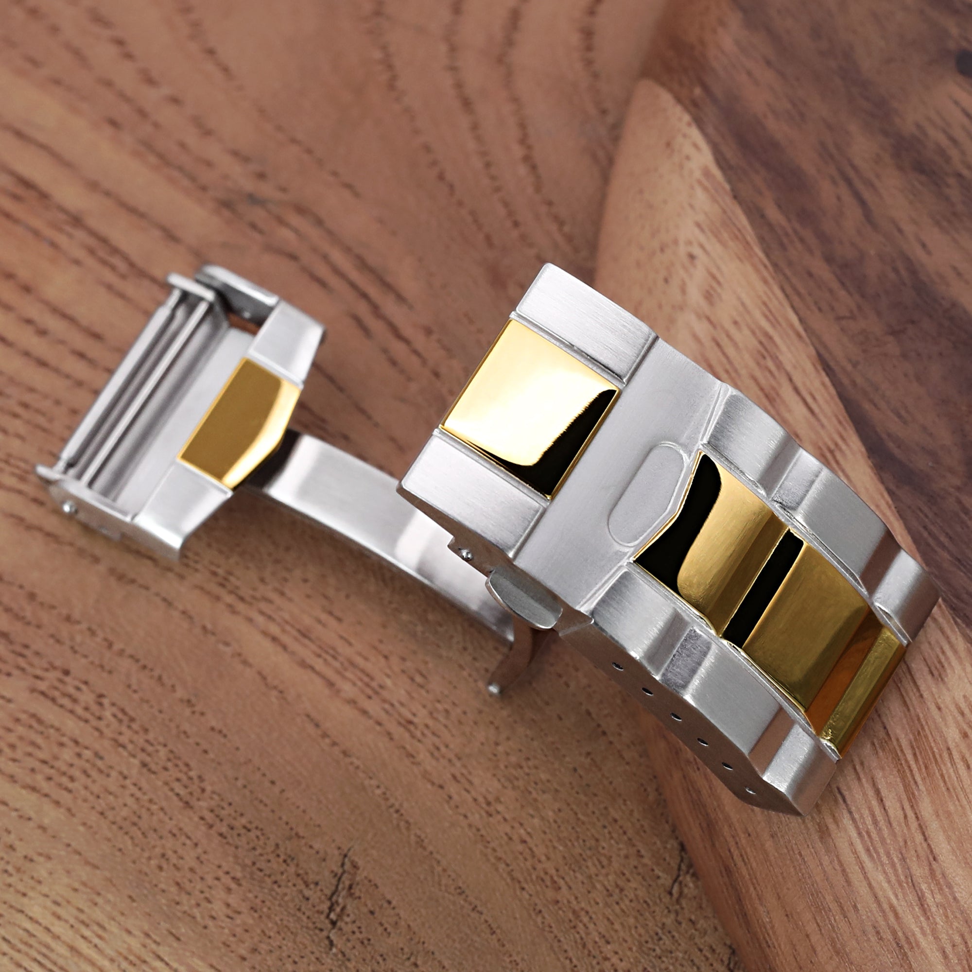 18mm Solid 316L Stainless Steel Double Locks SUB Diver Clasp Button Control 2-tone IP Polished Gold Strapcode Buckles