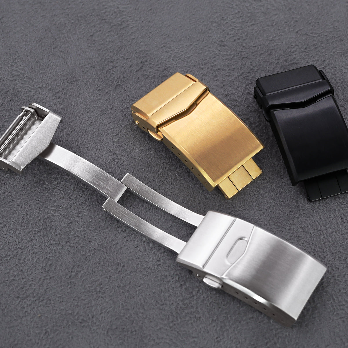 Boucle de plongeur à double verrouillage avec bouton, en acier inoxydable V, 16mm, 18mm, 20mm ou 22mm, finition PVD noire