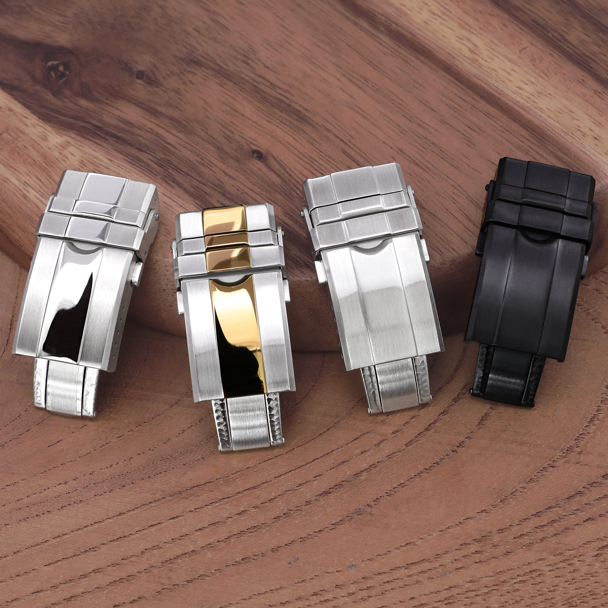 16mm, 18mm or 20mm Solid 316L Stainless Steel Double Locks Turning Clasp, Button Control, Brushed with IP Gold Center