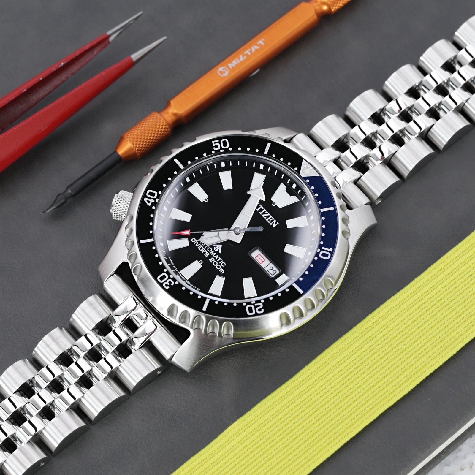 20mm Angus-J Louis 316L Stainless Steel Watch Bracelet Straight End Brushed Polished V-Clasp Strapcode Watch Bands