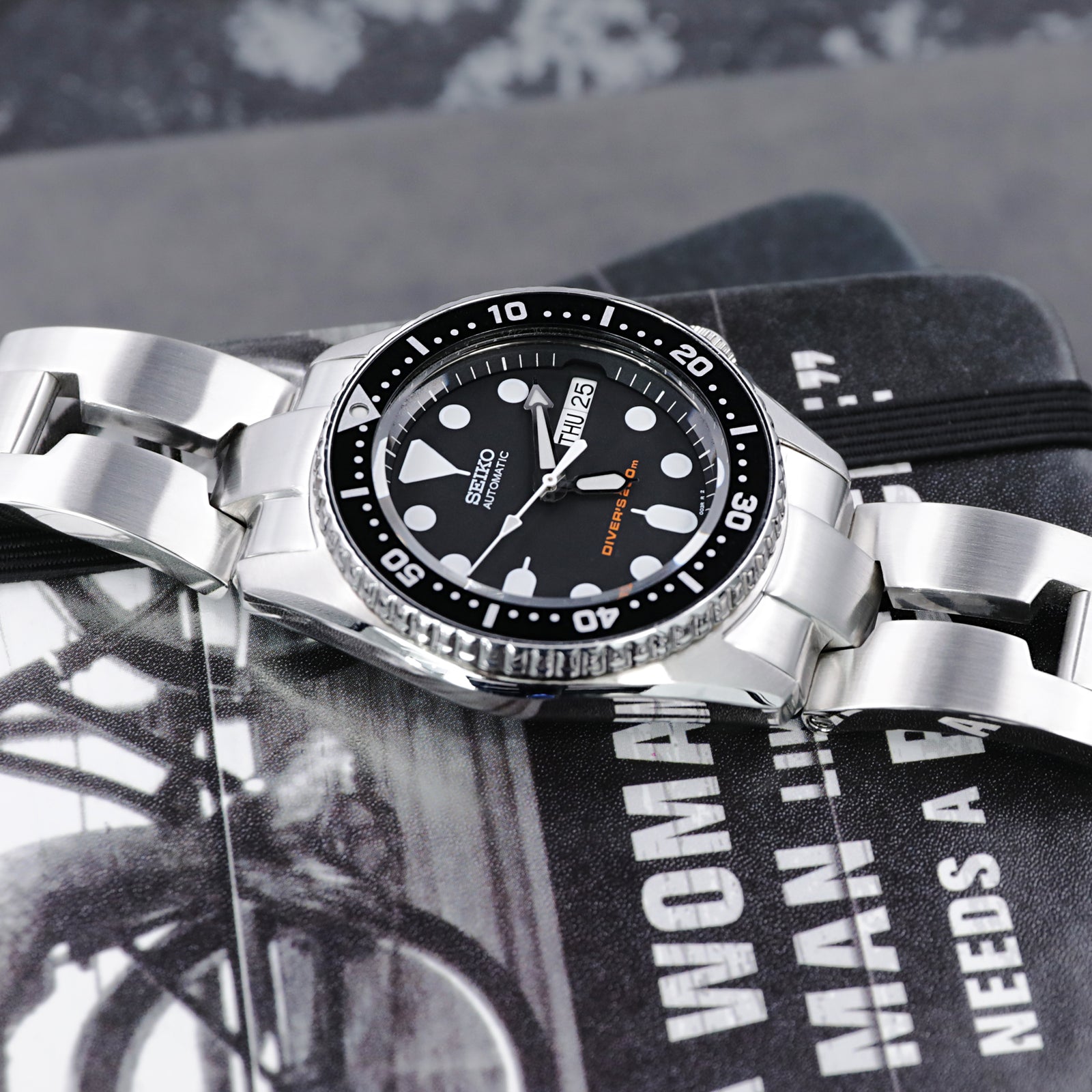 Bracelet montre lame rétro 20mm compatible Seiko SKX013, acier inoxydable 316L, boucle V brossée