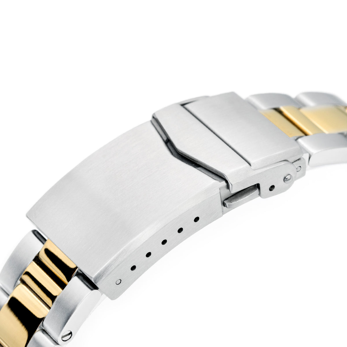 Bracelet Super-O Boyer 22mm pour Seiko SKX007 SKX009 SKX011, acier inoxydable - Maillons centraux polis IP or bicolore, boucle V Diver 18mm