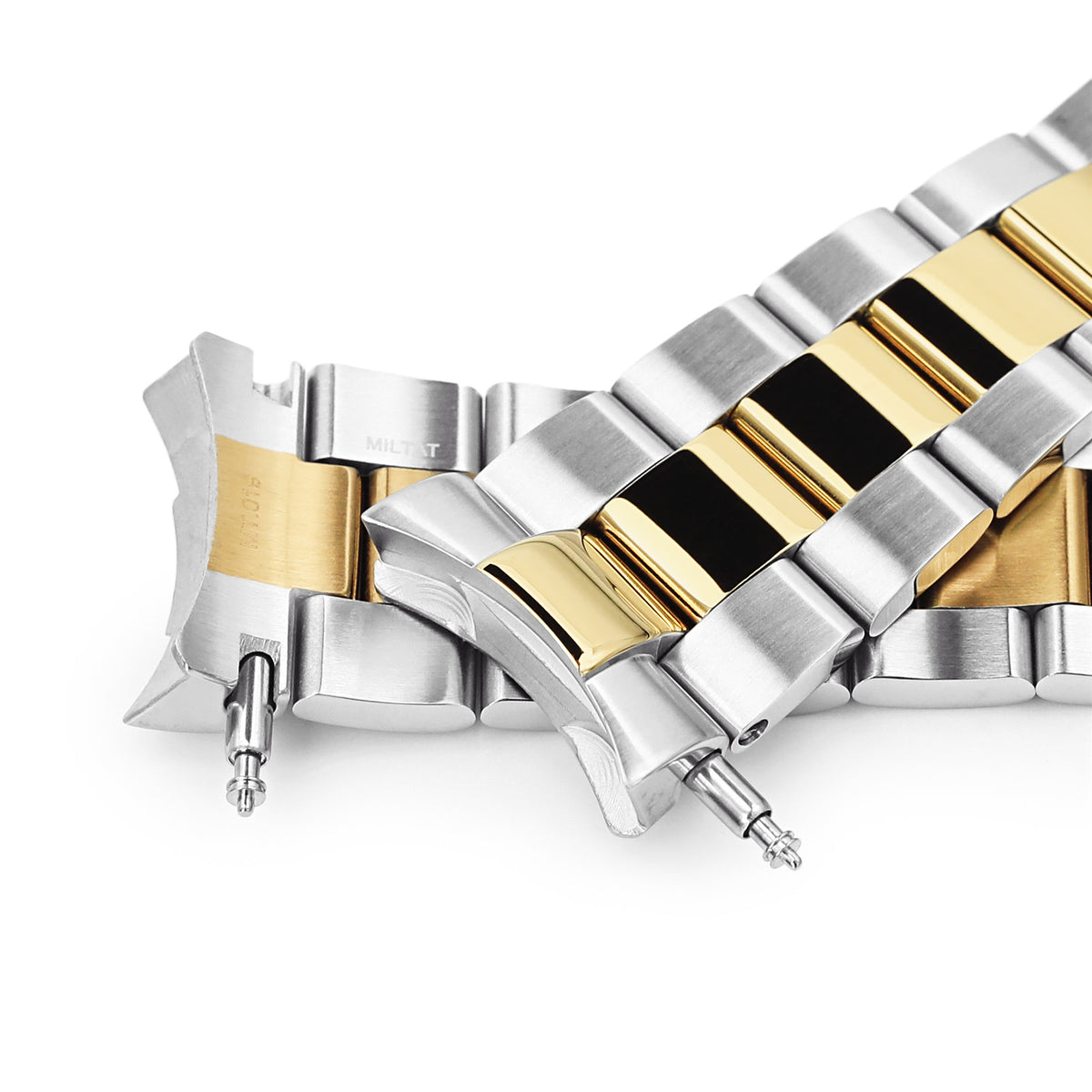 Bracelet Super-O Boyer 22mm pour Seiko SKX007 SKX009 SKX011, acier inoxydable - Maillons centraux polis IP or bicolore, boucle V Diver 18mm