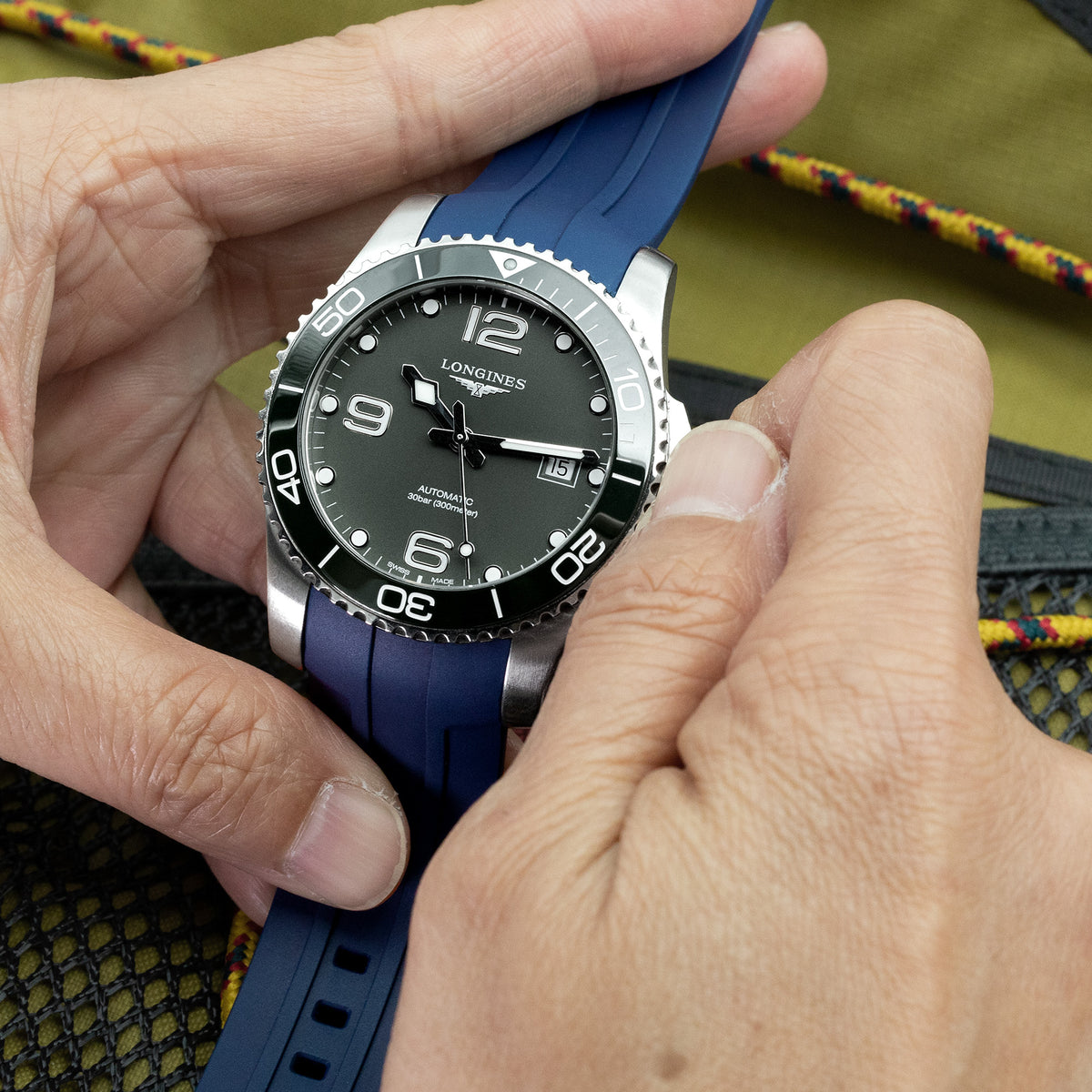 StrapXPro Série Premium - Bracelet en caoutchouc LXH1C pour Longines Hydroconquest Conquest Série Bleu Marine